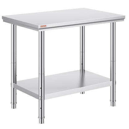 Vevor Mophorn Stainless Steel Work Table 36x24 Inch with 4 Wheels, Casters Heavy Duty Food Prep Worktable for Commercial Kitchen Restaurant, Silver