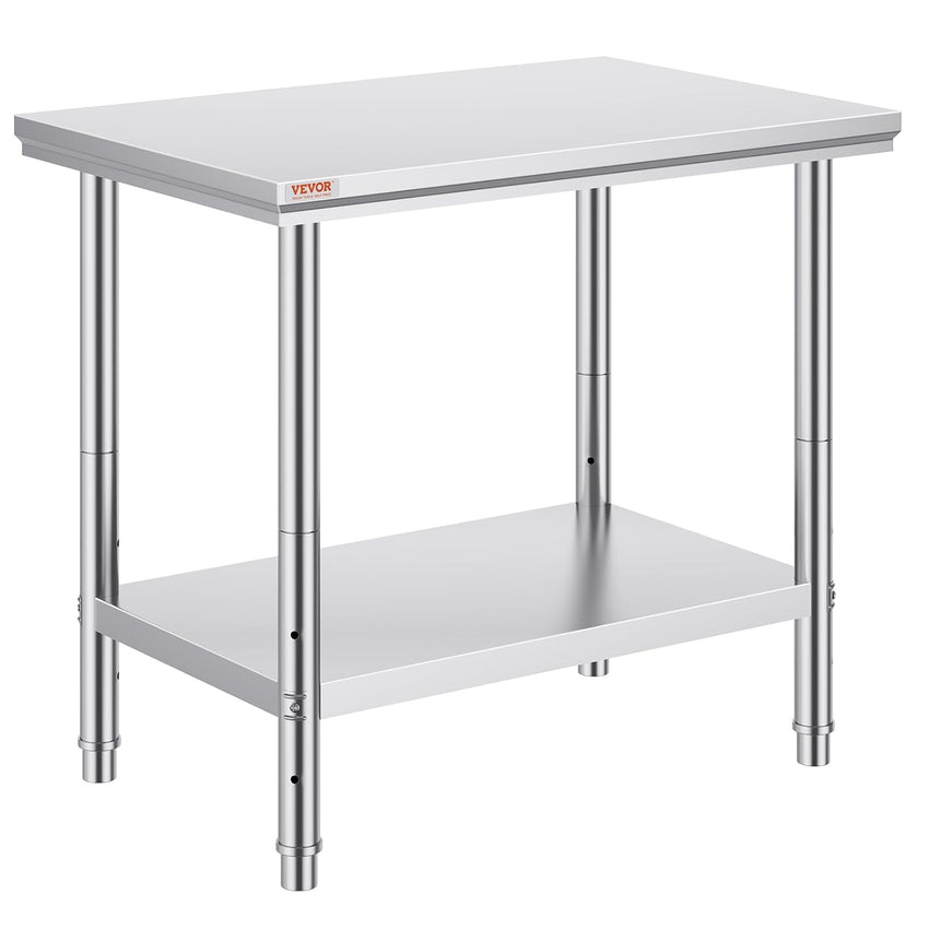 Vevor Mophorn Stainless Steel Work Table 36x24 Inch with 4 Wheels, Casters Heavy Duty Food Prep Worktable for Commercial Kitchen Restaurant, Silver