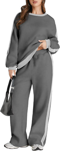 Herseas Women 2 Piece Outfits Color Block Sweatsuit Casual Fleece Lounge Matching Sets