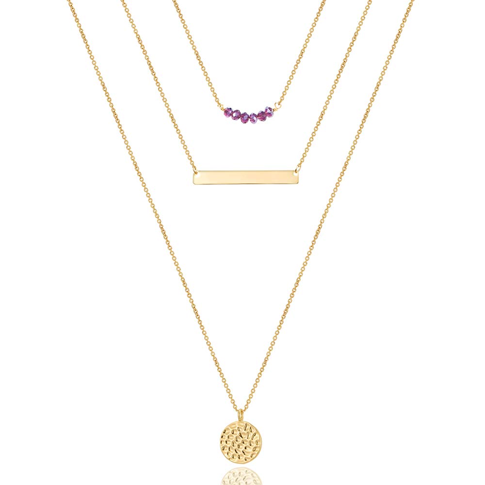 Turandoss Dainty Layered Choker Necklace, Handmade Y Pendant Necklace Multilayer Bar Disc Necklace Adjustable Layering Choker Necklaces for Women