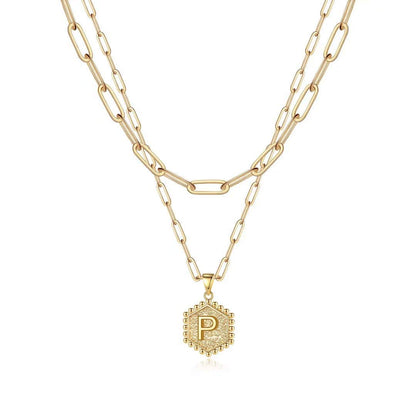 M MOOHAM Dainty Initial Necklaces for Women, 14K-Gold-Plated Layering Necklace for Women Cute Hexagon Letter Initial Necklace Layered Necklaces for Womens Teen Girl Gifts