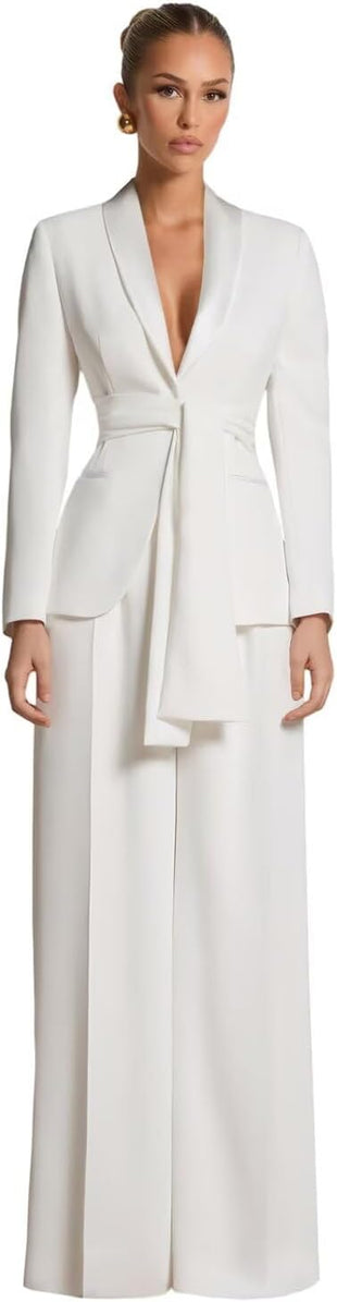 Pant Suits for Women Dressy Casual 2 Piece Womens Suit with Belt Elegant Womens Suits for Wedding Guest Prom