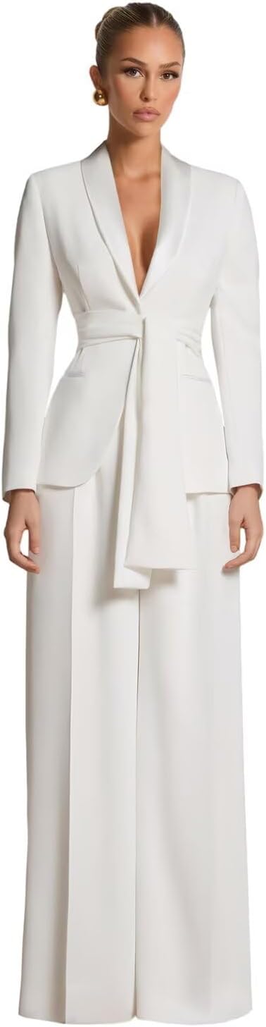 Pant Suits for Women Dressy Casual 2 Piece Womens Suit with Belt Elegant Womens Suits for Wedding Guest Prom