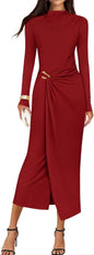 ZESICA Women's 2025 Fall Long Sleeve Bodycon Dress Mock Neck Wedding Guest Cocktail Party Long Midi Dresses
