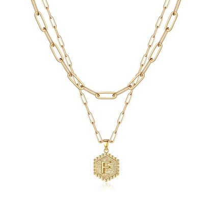 M MOOHAM Dainty Initial Necklaces for Women, 14K-Gold-Plated Layering Necklace for Women Cute Hexagon Letter Initial Necklace Layered Necklaces for Womens Teen Girl Gifts