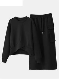 Women Spring Fall Sweatshirts Dress Sets Long Sleeve Hoodies Midi Skirt Two-Piece Set