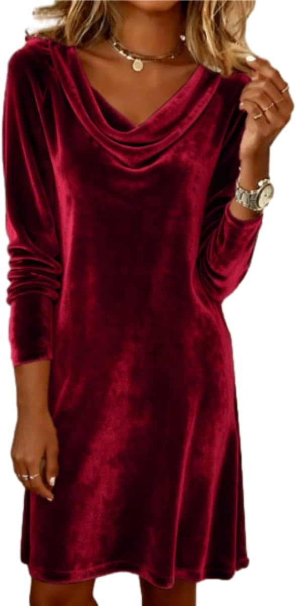 OSCORP Women’s Velvet Cowl Neck Mini Dress – Long Sleeve Party Cocktail Dress for Fall Winter 2025