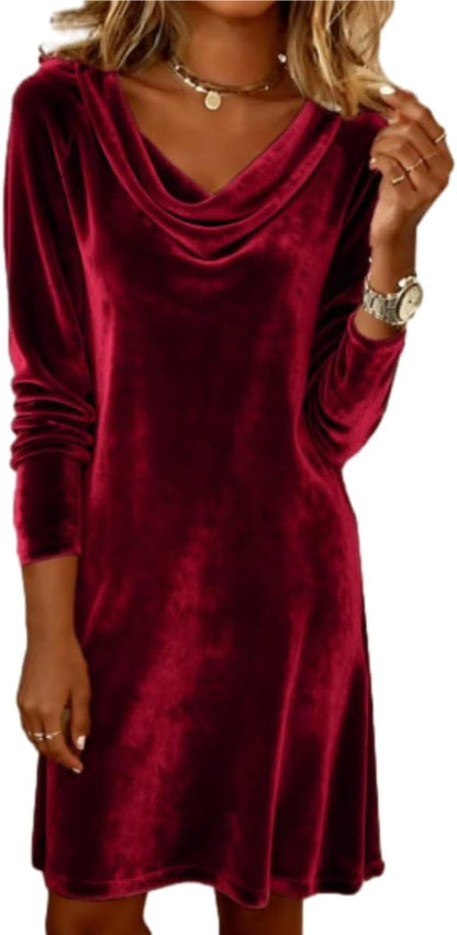 OSCORP Women’s Velvet Cowl Neck Mini Dress – Long Sleeve Party Cocktail Dress for Fall Winter 2025
