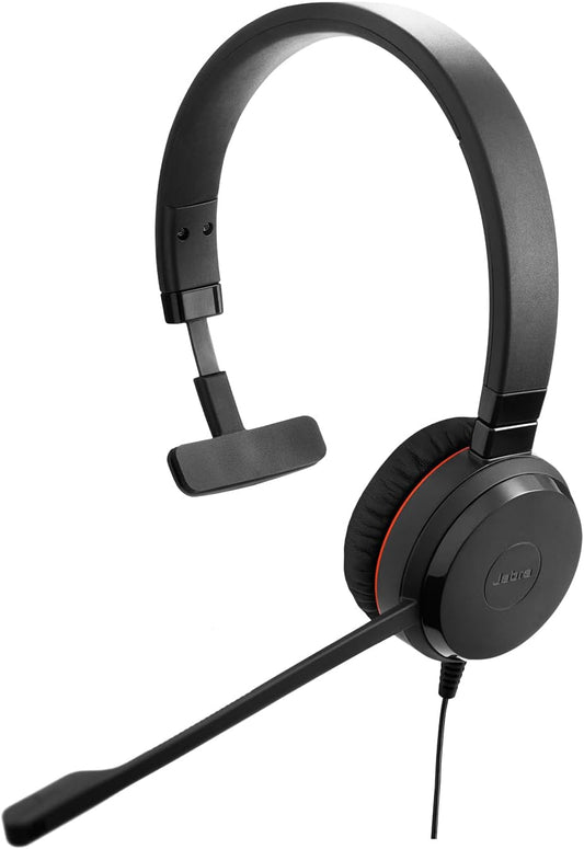 Jabra Evolve 30 II Wired Single-Ear Headset with Mic for Work - 3.5mm Jack, USB-A/USB-C Connectivity, Computer Headset with Noise-Cancelling Microphone, Microsoft Teams Certified, Call Control - Black