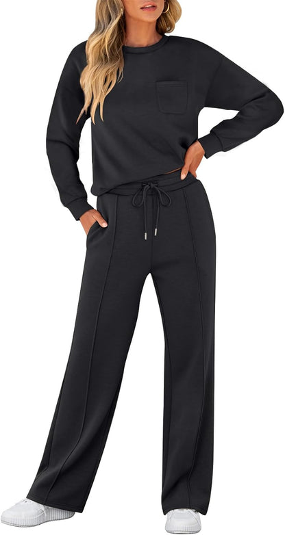 ANRABESS Women 2 Piece Set Long Sleeve Sweatsuit Sweatpants Tracksuit Sweat Casual Matching 2025 Travel Fall Trendy Outfits
