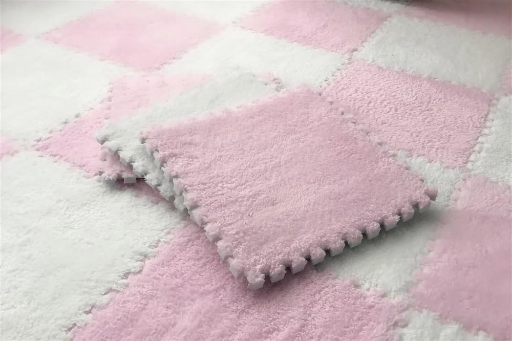 7DAY'S 40pcs 30x30cm DIY Nordic Floor Mat Splicing Carpet Plush Velvet Bedroom Rooms Pink Mat Puzzle Plush Mats Interlocking Carpet Tiles for Commercial and Home