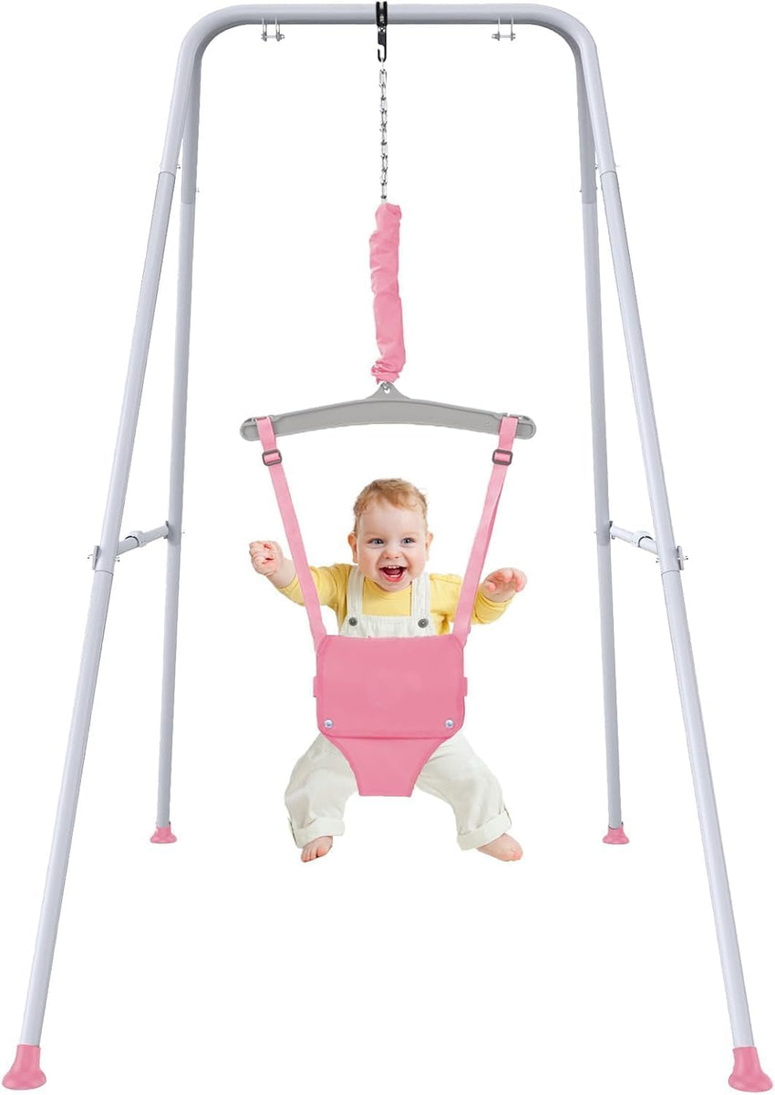 Baby Jumper with Stand, Toddler Swing Set forIndoor/Outdoor Play, Jumper for Baby 6-24 Months,Baby Jumpers and Bouncers with Adjustable Chain,Easy to Assemble & Store