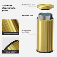 30L/8GAL Gold Brass Kitchen Trash Can,Tall Commercial Garbage can，Large Capacity FILP lid Trash can for Kitchen,Shopping mall,Elevator gate,Airport, Hotel,Commercial (Gold)