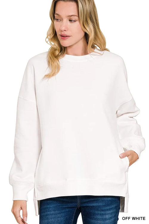 Zenana Fleece Hi-low Boyfriend Sweatshirts with Pockets