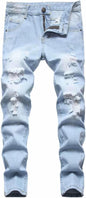 HENGAO Boy's Distressed Ripped Skinny Jeans
