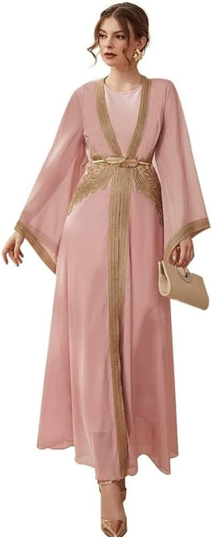 Embroidery Jalabiya Chiffon Abaya Dress for Women Dubai Sadui Muslim Eid Clothes