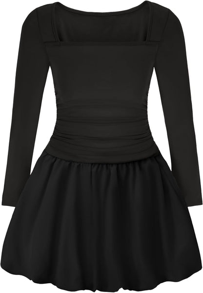 EXARUS Girls Dress Off The Shoulder Bodycon/Bubble Long Sleeve Teen Ruched Homecoming Dance Party Prom Tween Dresses