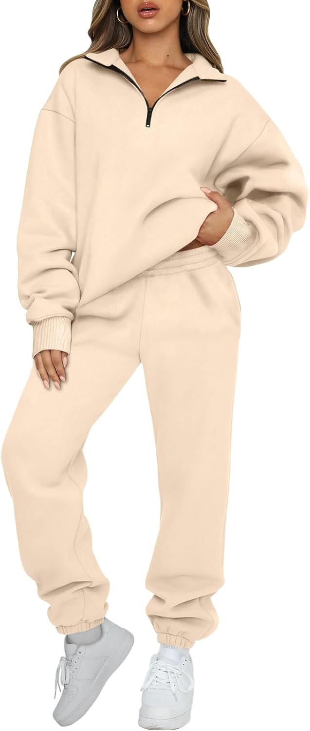 AUTOMET Women's Sweatsuits 2 Piece Outfits Lounge Sets Long Sleeve Half Zip Pullover and Baggy Sweatpants with Pockets