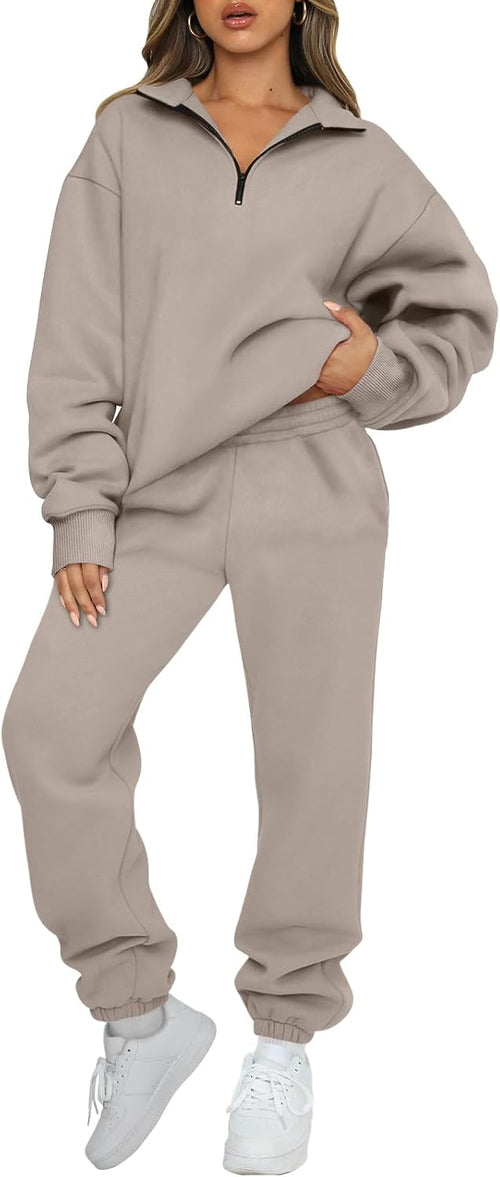 AUTOMET Women's Sweatsuits 2 Piece Outfits Lounge Sets Long Sleeve Half Zip Pullover and Baggy Sweatpants with Pockets