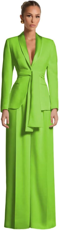 Pant Suits for Women Dressy Casual 2 Piece Womens Suit with Belt Elegant Womens Suits for Wedding Guest Prom