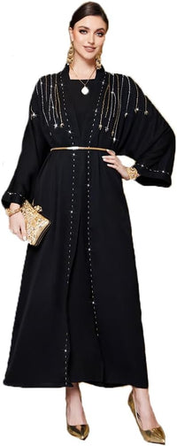 Embroidery Jalabiya Chiffon Abaya Dress for Women Dubai Sadui Muslim Eid Clothes