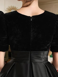 Velvet Flower Girl Dresses A-Line Pageant Princes Satin Ball Gowns with Bow Long Puffy Sleeve First Communion Dress