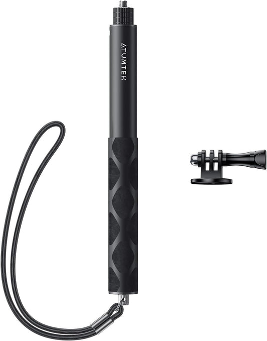 ATUMTEK 45" Invisible Selfie Stick, 1/4" Extended Monopod Pole, Solid and Compact Design for Insta360, for GoPro, DJI, Action Camera (Buckle Mount for GoPro and Wrist Strap Included)