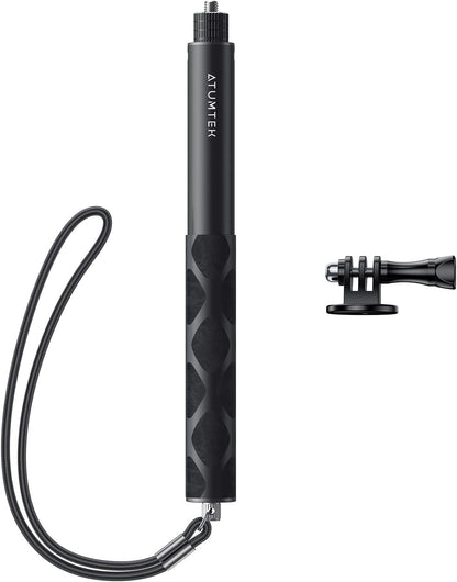ATUMTEK 45" Invisible Selfie Stick, 1/4" Extended Monopod Pole, Solid and Compact Design for Insta360, for GoPro, DJI, Action Camera (Buckle Mount for GoPro and Wrist Strap Included)