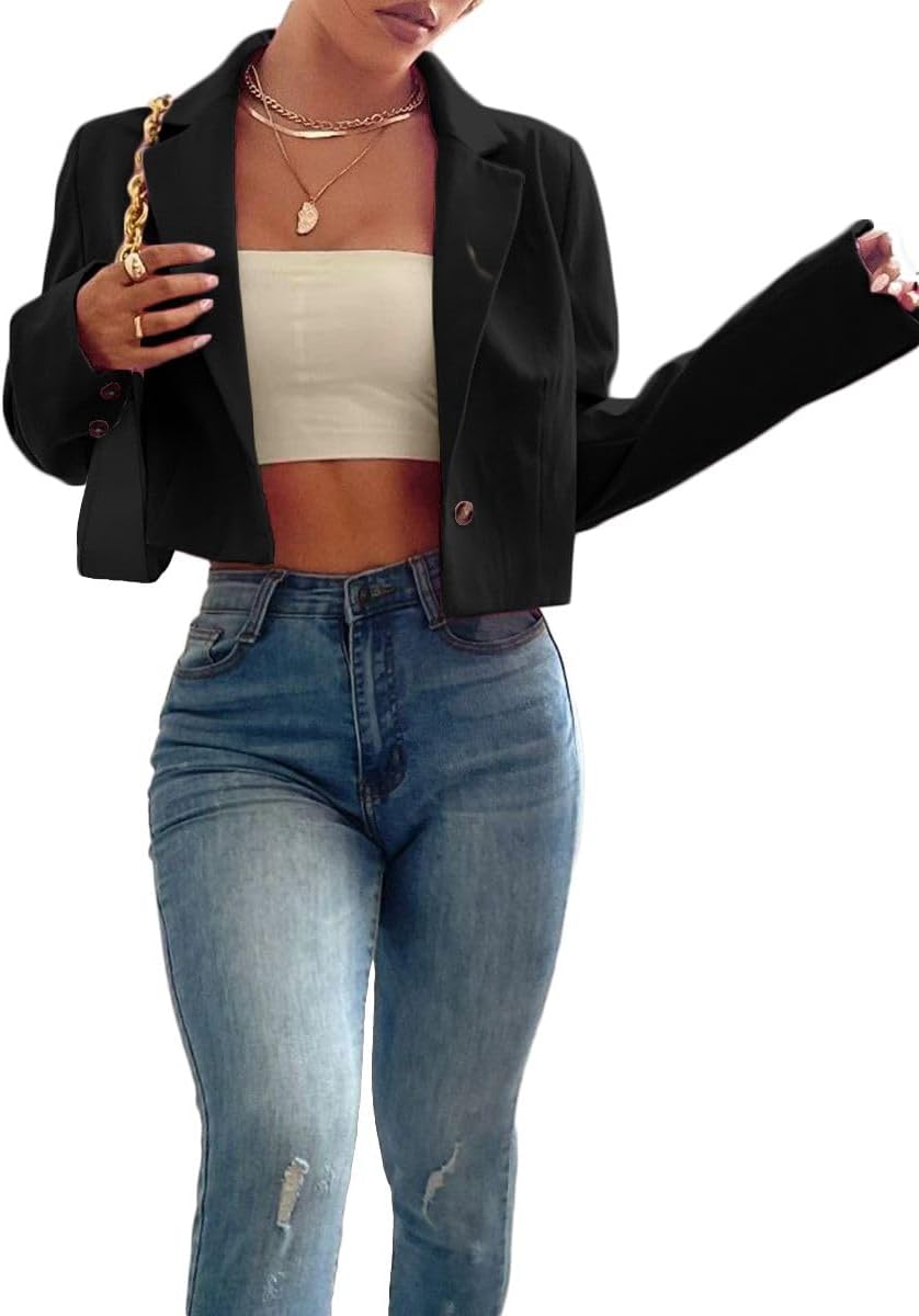 Mina Self Women's 2025 Summer Cropped Blazer Jacket Lightweight Casual Eleglant Fully-Lined Fashion Work Office Blazers