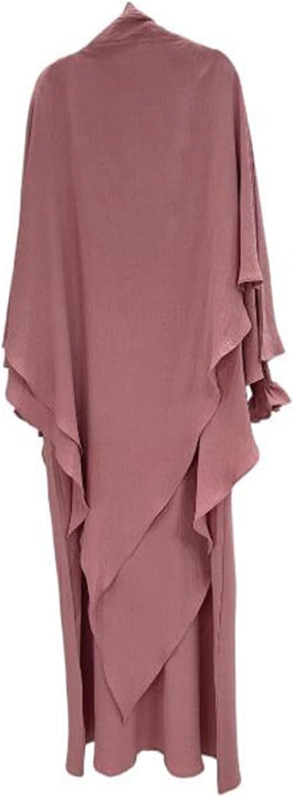 Women Prayer Dress Muslim Ramadan Garment Abaya Dubai Islam Jilbeb 2 Piece Set Layered Khimar Scarf Hijab and Long Dress