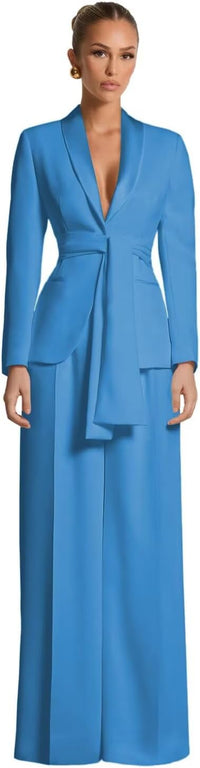 Pant Suits for Women Dressy Casual 2 Piece Womens Suit with Belt Elegant Womens Suits for Wedding Guest Prom