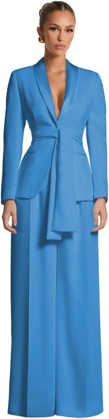 Pant Suits for Women Dressy Casual 2 Piece Womens Suit with Belt Elegant Womens Suits for Wedding Guest Prom
