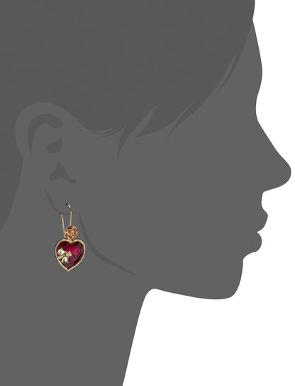 Betsey Johnson Womens Stone Heart Dangle Earrings