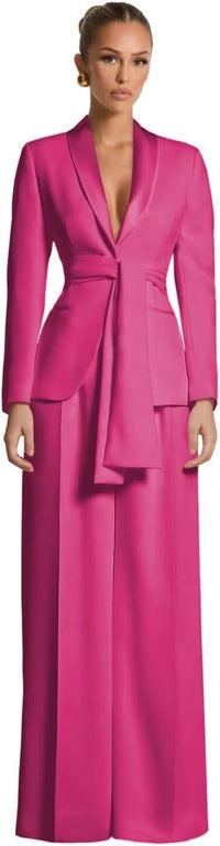 Pant Suits for Women Dressy Casual 2 Piece Womens Suit with Belt Elegant Womens Suits for Wedding Guest Prom