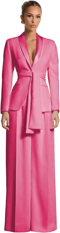 Pant Suits for Women Dressy Casual 2 Piece Womens Suit with Belt Elegant Womens Suits for Wedding Guest Prom