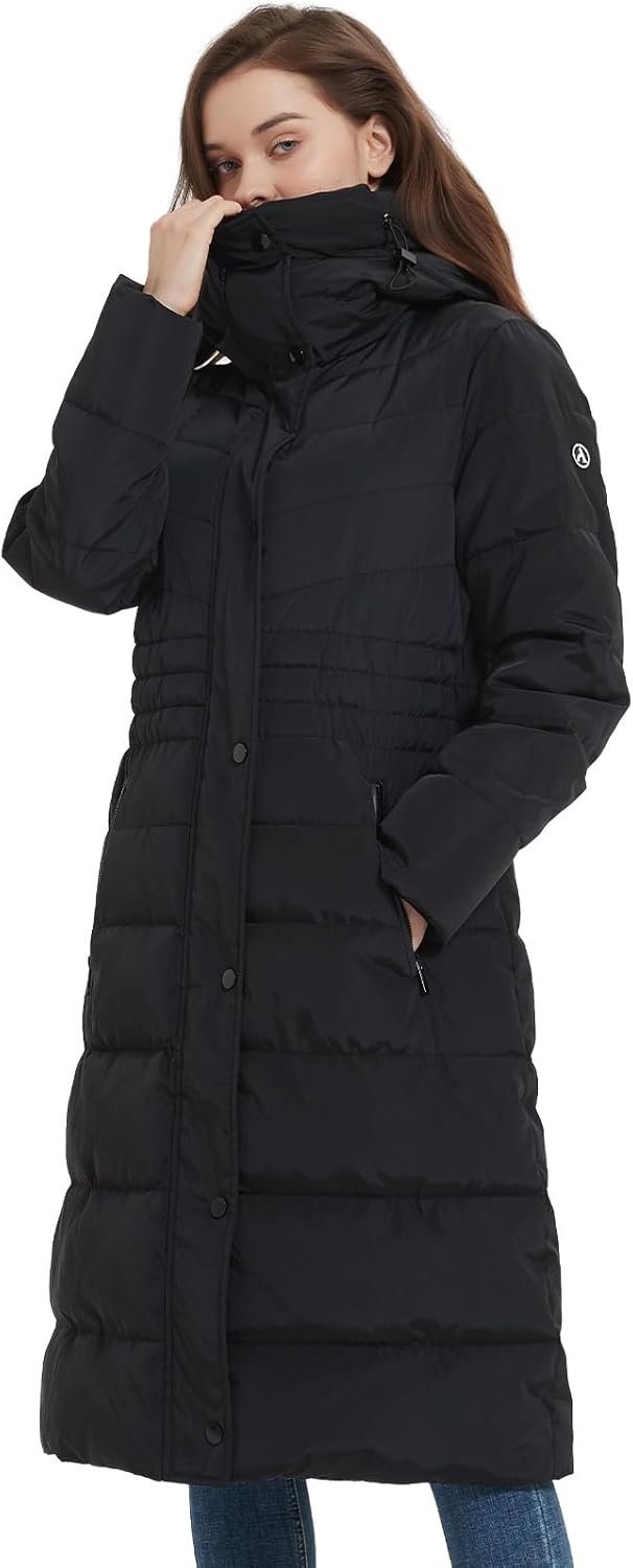 IKAZZ Women's Winter Coats, Thickened Warm Insulated Vegan Down Long Parka Jacket with Hood
