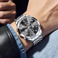 OLEVS Watches Men Luxury Chronograph Moon Phase Waterproof Luminous Watches for Men Analog Quartz Calendar Stainless Steel Strap Wrist Watches-(Black/Blue/Gold/Grey/Silver Face)