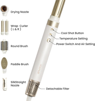 GLAMUP® 6 in 1 Hot Air Styler, Tight Grip, Powerful High Speed Dryer, Volumizer, Blow Dryer Brush, Curling Volumizing Hair Styler Gift Set with Travel Bag