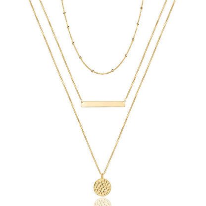 Turandoss Dainty Layered Choker Necklace, Handmade Y Pendant Necklace Multilayer Bar Disc Necklace Adjustable Layering Choker Necklaces for Women