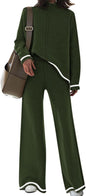 Fixmatti Women's Sweater Set High Neck Long Sleeve Top and Wide Leg Pant 2 Piece Lounge Set