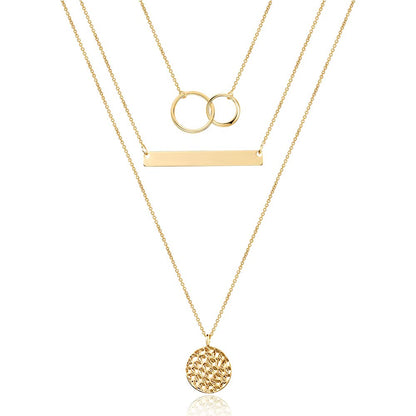 Turandoss Dainty Layered Choker Necklace, Handmade Y Pendant Necklace Multilayer Bar Disc Necklace Adjustable Layering Choker Necklaces for Women