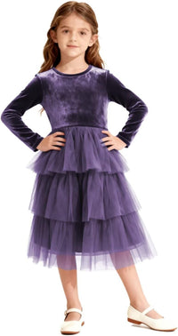 Christmas Dress Girls Velvet Tulle Puffy Long Sleeve Formal Party Dresses Princess Birthday Wedding Guest Dress