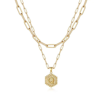 M MOOHAM Dainty Initial Necklaces for Women, 14K-Gold-Plated Layering Necklace for Women Cute Hexagon Letter Initial Necklace Layered Necklaces for Womens Teen Girl Gifts