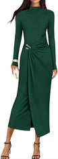 ZESICA Women's 2025 Fall Long Sleeve Bodycon Dress Mock Neck Wedding Guest Cocktail Party Long Midi Dresses