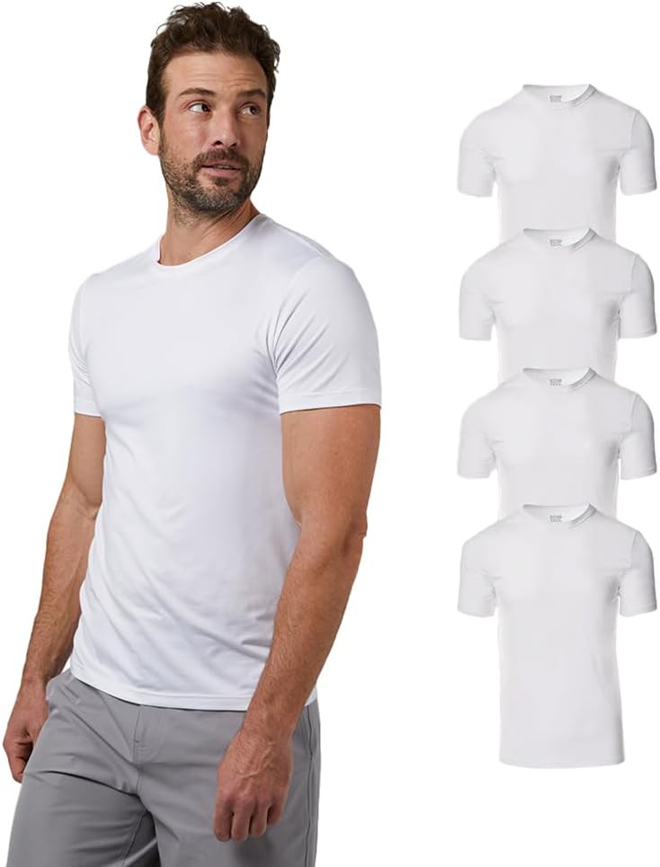 32 Degrees Mens 4 Pack Cool Crewneck T-Shirt | Anti-Odor | Quick Drying | 4-Way Stretch