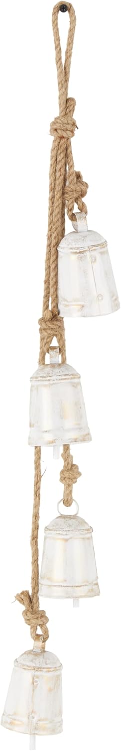 Deco 79 Gold Metal Tibetan Inspired Decorative Giant XL Cow Bells with Jute Hanging Rope, Set of 3 10",8",6"H - Cylindrical