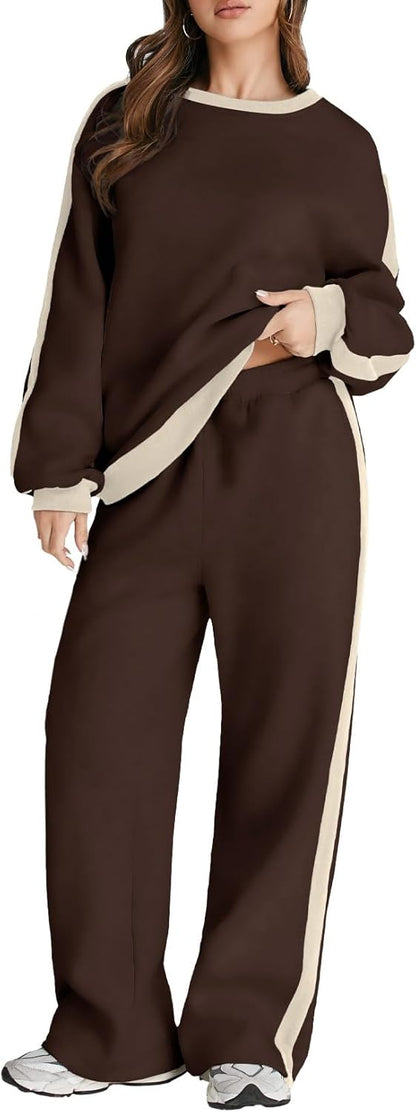 Herseas Women 2 Piece Outfits Color Block Sweatsuit Casual Fleece Lounge Matching Sets