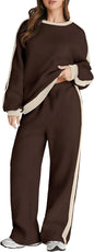 Herseas Women 2 Piece Outfits Color Block Sweatsuit Casual Fleece Lounge Matching Sets