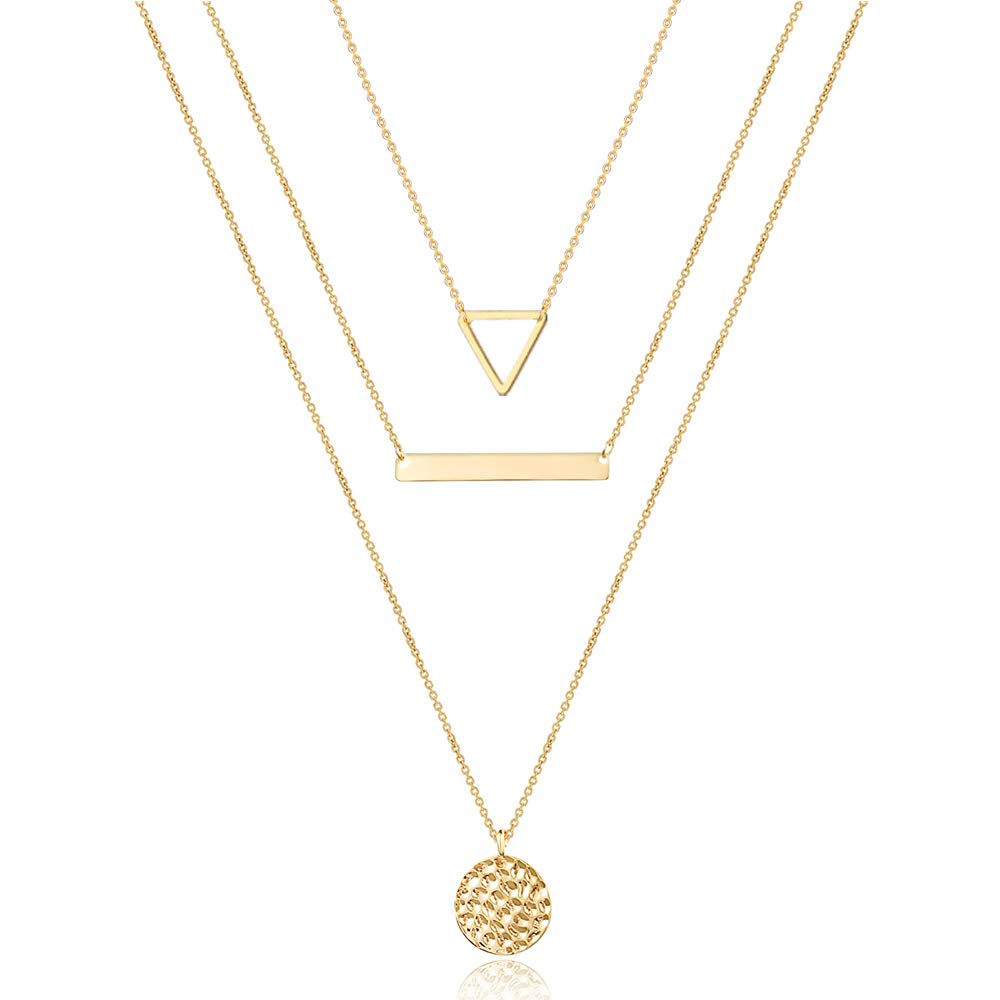 Turandoss Dainty Layered Choker Necklace, Handmade Y Pendant Necklace Multilayer Bar Disc Necklace Adjustable Layering Choker Necklaces for Women
