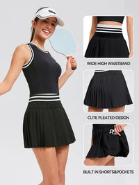 Two Piece Tennis Skirt Set for Women High Waisted Pleated Athletic Golf Skirt Sets Women 2 Piece Outfits with Pockets